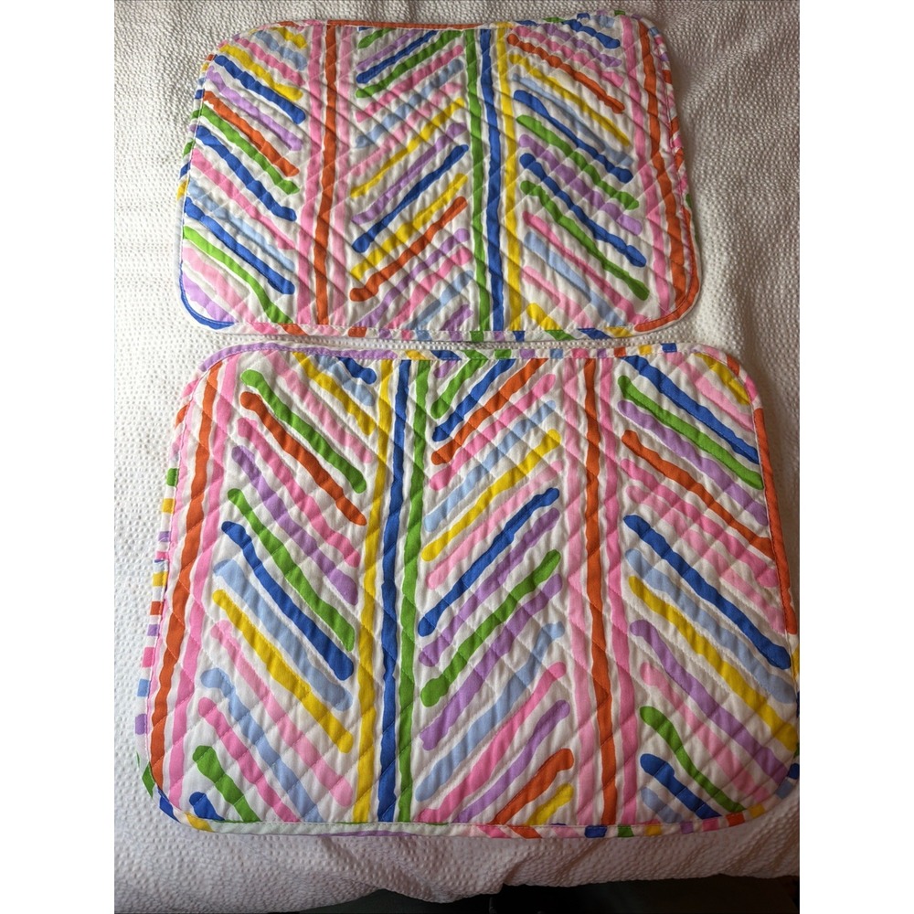 Vintage Quilted Rainbow Stripe Placemats, set of 2
